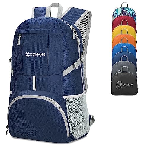 Image of ZOMAKE Lightweight Foldable Backpack, Packable Rucksack 35L Folding Small Back Pack Foldaway Ultralight Daypack Collapsible for Women Men Travel Hiking Walking (Navy Blue)