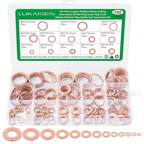 Image of 195PCS Copper Metric Flat Washer Assortment Kit-M5 M6 M8 M10 M12 M14 M16 M18 M20 Sizes Sealing Metric Washers-C10100 Pure Copper,Corrosion Resistant for Electrical, Plumbing, Automotive, HVAC,DIY