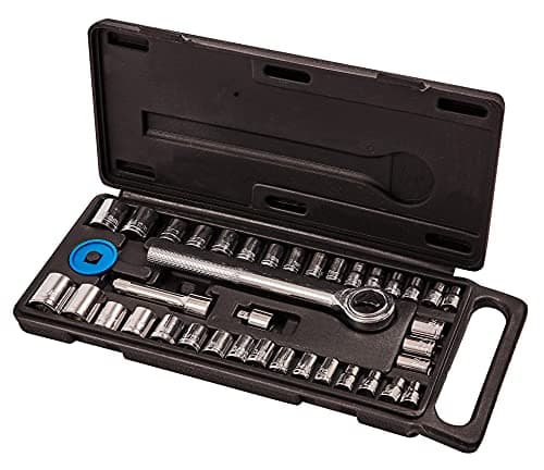 Image of Amtech I0100 Socket Set, Mechanics Tool Kit, 40-Piece Chrome Plated Carbon Steel, Assortment of 1/4" and 3/8", Storage Case