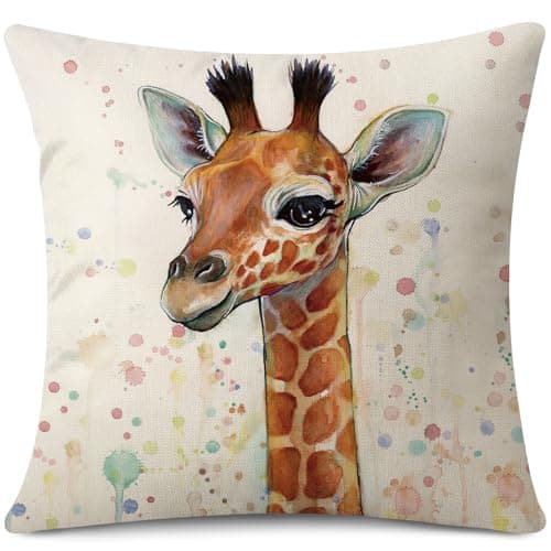 Image of JOTOM Giraffe Cushion Cover 45x45 cm Colorful Giraffe Throw Pillow Cover 18x18 Inch Decorations Gifts Pillow Case Home Decor for Living Room Bedroom Couch Sofa (Giraffe Colourful)