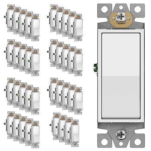 Image of Enerlites Light Switch On/Off Paddle Wall Switch 91150-W | 15 Amp, 120V/277V, AC, Single Pole, 3 Wire, Grounding Screw, Residential and Commercial Graded Light Switch, UL Listed | White - 40 Pack