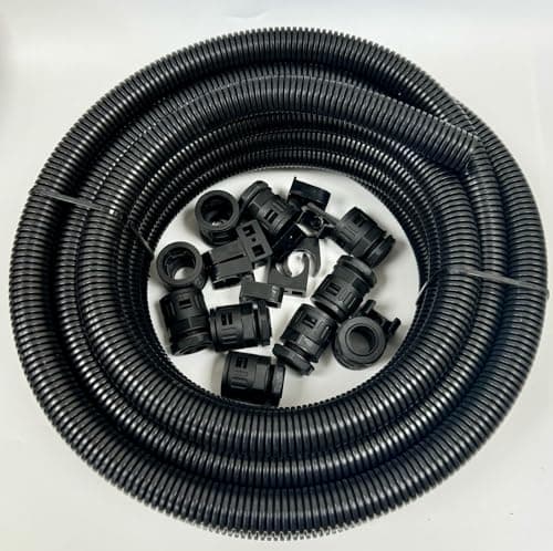 Image of Black 25mm Flexible Conduit Contractor Pack 10 Metre Length &10-Glands &10-Spring Clip Saddles Complete Installation Pack. Underground Burial, External Trunking, Electrical Ducting, Cable protection