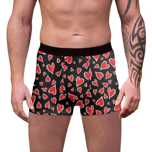 Image of WILLBEST Valentines Mens Boxers Shorts Underwear Love Heart Print Funny Man Gift Men Cotton Trunks Boxer Briefs Valentine's Day Gifts for Him Husband Boyfriend Father