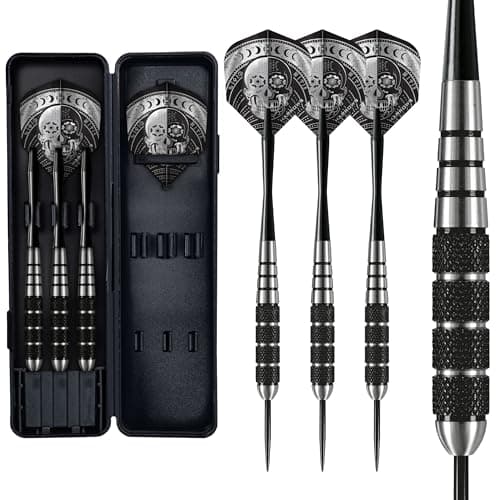 Image of Harrows Voodoo Black Hex Steel Darts (24g) - Professional Darts Set - Includes Speedline Shafts, Silver Flights & Travel Case, Darts for Casuals to Pro's