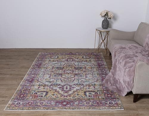 Image of Asiatic Edits Low Pile Vintage Pink Multi Indoor Rug for Living room, Bedroom, Conservatory, Hallway, Large Area, Easy to Clean, Area Rugs - Non Shedding 80x150cm