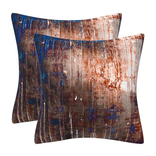 Image of DILOXNSU Set of 2 Decorative Cushion Covers 45 x 45 cm Retro Terracotta Blue Soft Velvet Pillow Case 18x18 inches for Outdoor Patio Garden Sofa Living Room Home Decor Abstract Art Series