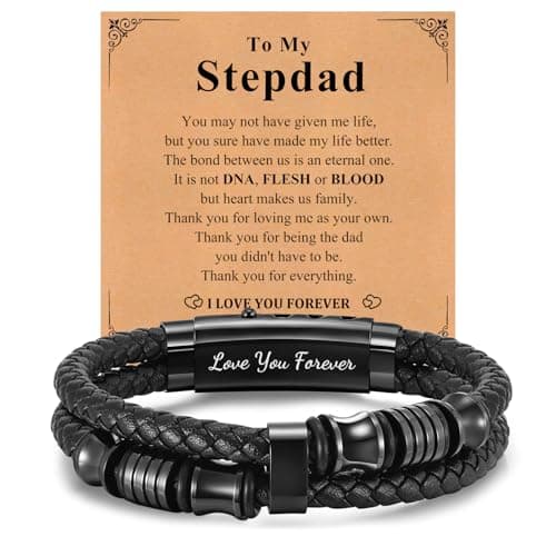 Image of FLHEART Stepdad Gifts Mens Bracelets - Brown Braided Leather Bracelet Engraved Love You Forever for Dad, Daddy Gifts from Daughter Son, Stepdad Gift For Father's Day Birthday Christmas
