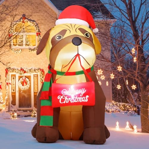 Image of GOOSH 5 FT Christmas Inflatables Outdoor Decorations, Xmas Blow Up Cute Dog Inflatable with Built-in LEDs for Christmas Indoor Outdoor Yard Lawn Garden Winter Decorations