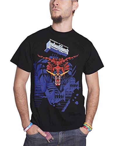 Image of Judas Priest T Shirt Defenders of the Faith Blue Logo Official Mens Black L