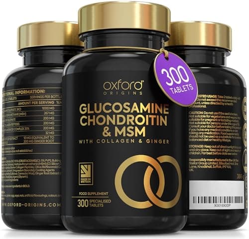 Image of Award Winning Glucosamine and Chondroitin High Strength Tablets with MSM | Made in The UK | Glucosamine Sulphate with Chondriotin, MSM Powder, Collagen, Citrus Bioflavonoid & Ginger Root | 300 Tablets