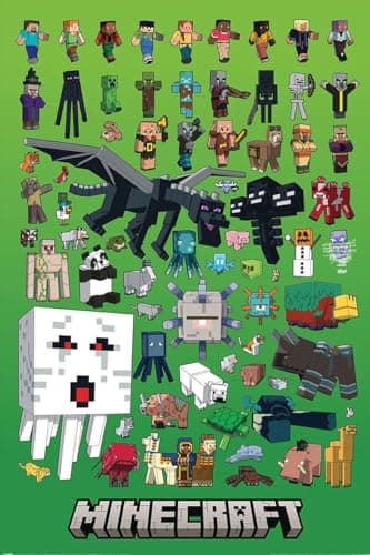 Image of Grindstore Minecraft (Character Montage) Maxi Poster - Black Wooden Framed - Framed Poster Print, Wall Decor/Art, Home Gift Idea, For Living Room, Bedroom, Home or Office Display