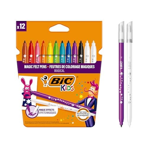Image of BIC Kids Magic Felt Pens - Washable Kids Colouring Pens - Erasable Ink with Two Erasers Included - 12 Pack