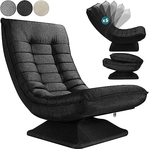 Image of CASARIA® Aberdeen Swivel Chair with Adjustable Backrest | 360° Rotatable Foldable | 150kg Load Capacity 58x57x84cm Upholstered Living Room Gaming Relax Floor Chair Black