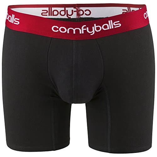 Image of Comfyballs Men's Cotton Long Boxers - Black/Red, Medium/Size 30-32