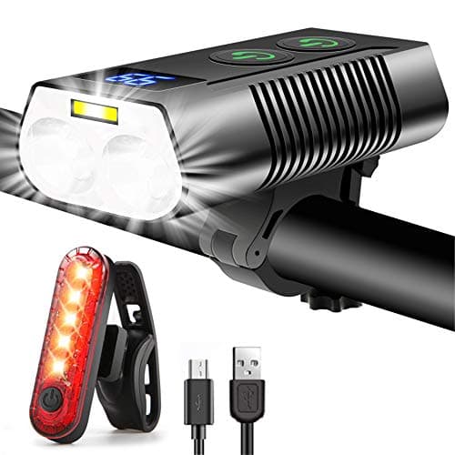 Image of REHKITTZ Bike Lights Set 3300 Lumen Super Bright,5000 mAh Super Long Standby Rechargeable Bike Light Front and Back,with COB and Power Display,9 Lighting Modes Bicycle Lights