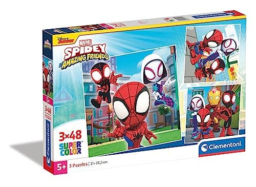 Image of Clementoni - 25294 - Supercolor Puzzle - Marvel Spidey And His Amazing Friends - 3x48 Pieces (3 Puzzles Included), Jigsaw Puzzle For Kids Age 5, Puzzle Cartoon, Made In Italy