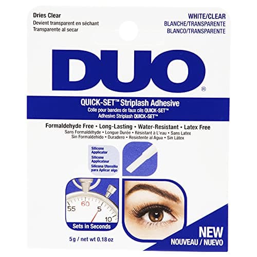 Image of DUO Quick-Set Striplash Adhesive | Strong Eyelash Glue with Lightweight Formula | Professional Lash Glue for Eyelash Extensions, Cluster Lashes, & Individual Eyelashes | White/Clear, 0.18 Ounces