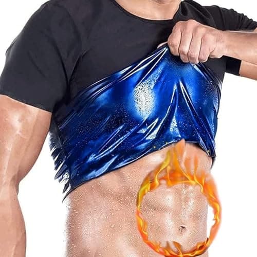 Image of Men Sauna T Shirts Sweat Sauna Suit Body Shaper Sweat Vest Heat Trapping Tank Tops Waist Trainer Slimming Weight Loss Workout Suit Neoprene Training Jackets Clothes Exercise Fitness Short Sleeve (Col