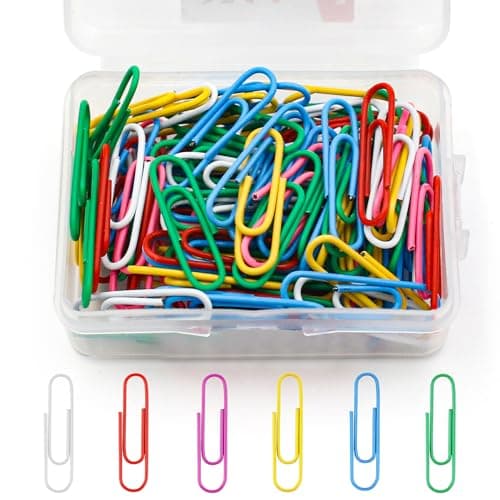 Image of Hongtellor Coloured Paper Clips,100 PCS Paper Clips,Coloured Metal Paper Clip,Paper Clip Clamps Document with Box for Office School Stationery Document (28mm)