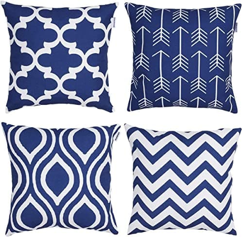 Image of TIDWIACE Set of 4 Navy Blue Cushion Cover 45 x 45 cm Cotton and linen Decorative, Square Modern Outdoor Throw Pillow Cases for Sofa Bedroom 18 x 18 Inch With Invisible Zipper