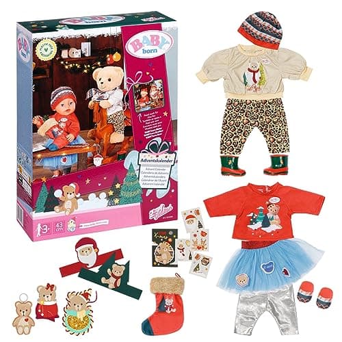 Image of Baby born Advent Calendar 834466 - 24 Christmas-Themed Clothing Items and Accessories for Dolls up to 43cm - Includes Jumper, Hat, Boots, Stickers & More - Suitable for Kids from 3+
