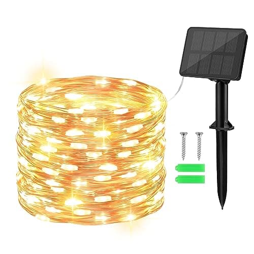 Image of Gcstnn Solar Lights Outdoor Garden, 10M 100 LED Solar Fairy Lights Copper Wire 8 Modes Waterproof String Lights for Yard,Christmas Tree,Bedroom,Gate Indoor/Outside Decorations(Warm White)