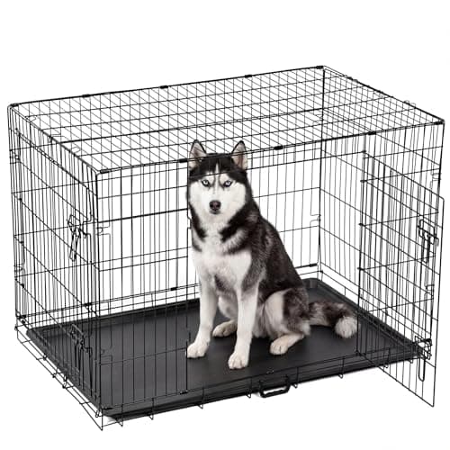 Image of Dog Crate Large Size Dog Puppy Pet Cage with 2 Doors (Front & Side), Dog Crate with Removal Tray,Folding Metal Pet Dog Puppy Training Cage Crate for Dogs (Large 36")