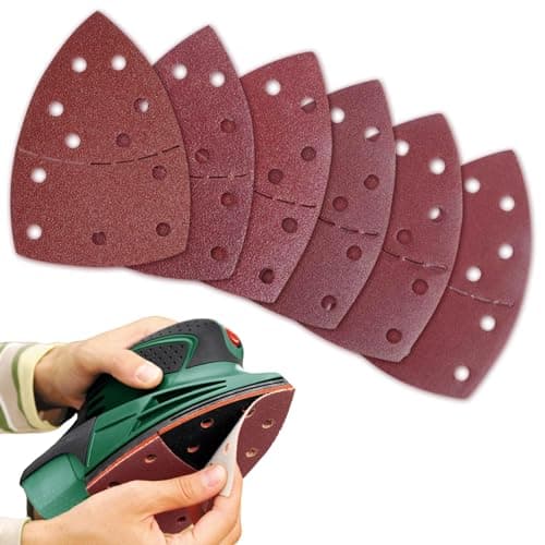 Image of 60PCS Sanding Pads,Hook and Loop Sanding Sheet Mouse Sander Pads Assorted 40/60/80/120/180/240 Grits with 11 Holes,Mouse Sandpaper Compatible with Bosch Multi-Sander PSM 100A PSM 200 AES PSM 18