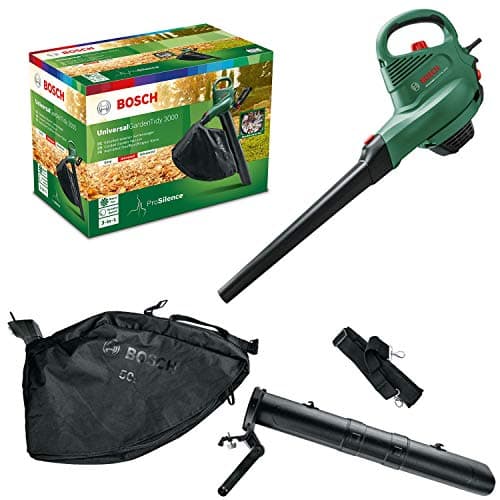 Image of Bosch Electric Leaf Blower and Vacuum UniversalGardenTidy 3000 (3000 W, collection bag 50 l,variable speed,for blowing, vacuuming shredding leaves, Weight: 4.7 kg, in carton packaging)