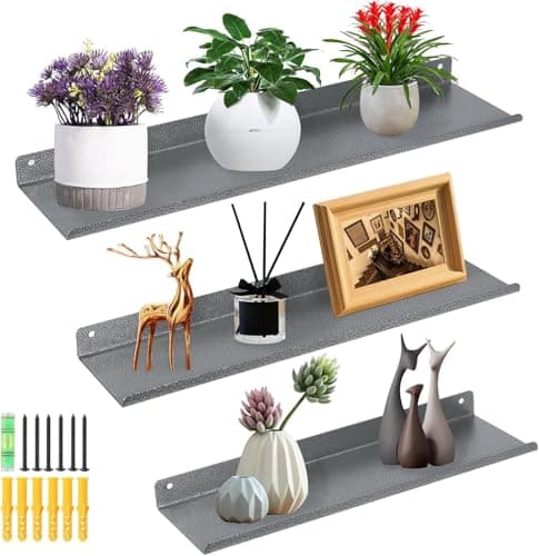 Image of himaly Metal Wall Shelf, Floating Shelves, 30/35/40 cm, Wall Mounted Storage Shelves for Kitchen, Bathroom, Living Room, Bedroom, (Grey, Set of 3)