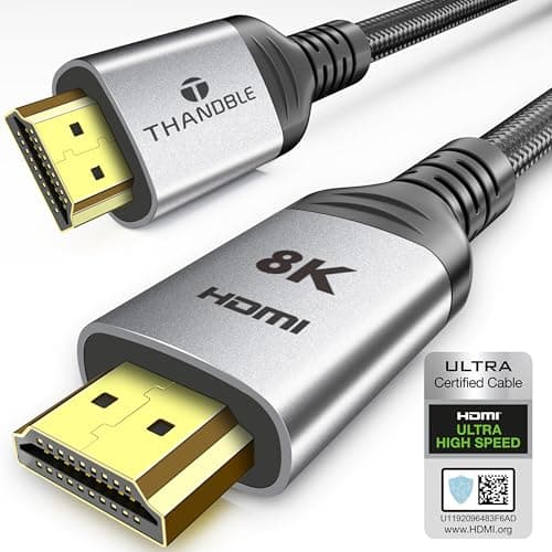 Image of THANDBLE 10K 8K HDMI 2.1 Cable 2M/6.6 FT, 48Gbps Certified Ultra High Speed HDMI® Cables Cord, 8K@60Hz 4K@120Hz DTS:X, HDCP 2.2&2.3, HDR 10, eARC 12Bit Compatible for Laptop/Monitor/PS5/Xbox/UHD TV/PC