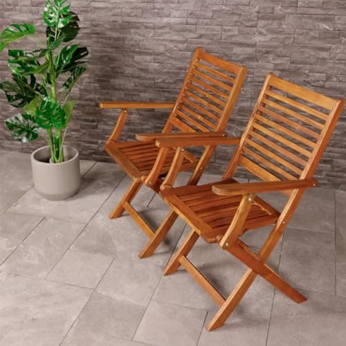 Image of CHARLES BENTLEY FSC Certified Wooden, Pair of Folding Acacia Chairs, Foldable, Garden Seats, Outdoor Furniture, Easy To Fold, Lightweight, Slatted Design, Oil Coated Colour, Compact (87x53x52cm)