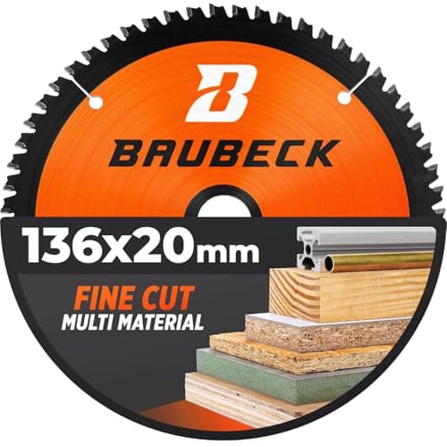 Image of BAUBECK 136mm x 20mm Circular Saw Blade - fine Cut in Wood, Metal etc. - TCT 136 mm Saw Blade x 40T - Compatible with Bosch Makita Dewalt Festool Freud 136mm mitre Saw Blade