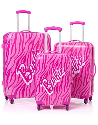 Image of Barbie Suitcase for All Ages | Pink Small, Medium Or Large Options Luggage Bag with Extendable Handle | Doll Logo Hard Cover Carry On Trolley Cabin Case | Fun Travel Accessory Gift for Kids & Adults