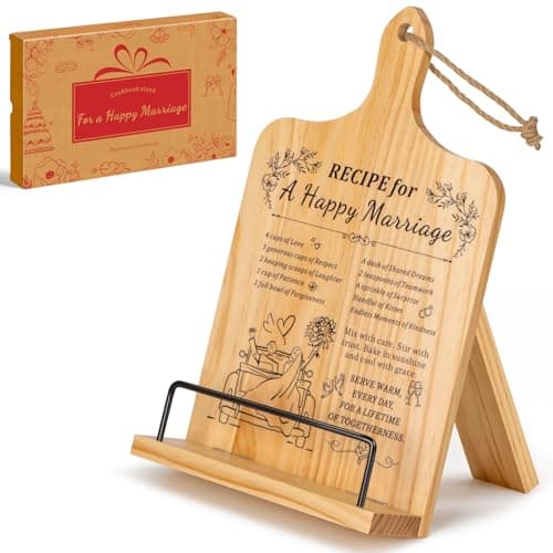 Image of PUERSI Cookbook Stand, Wedding Gift for Newlyweds, Wooden Recipe Holder, Best Ideas for Couples, Adjustable Kitchen Counter Stand
