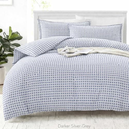 Image of LANE LINEN King Size Duvet Cover Set Polka Dot Blue - 100% Organic Cotton Bedding 230x220cm, Soft Breathable 3 Piece with Button Closure, 2 Pillow Cases Included, Duvet Not Included