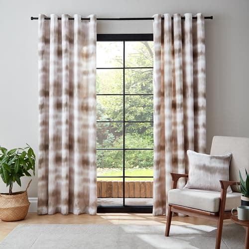 Image of Catherine Lansfield Ombre Texture 90x90 Inch Thermal Eyelet Curtains Two Panels Natural