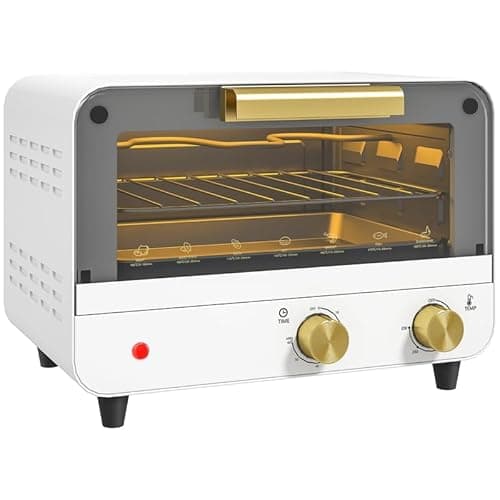Image of Fasba Small Toaster Oven, 12L Multifunction Mini Countertop Oven with Glass Door, Adjustable Temperature and Timer, Accessory Included, 750W, White