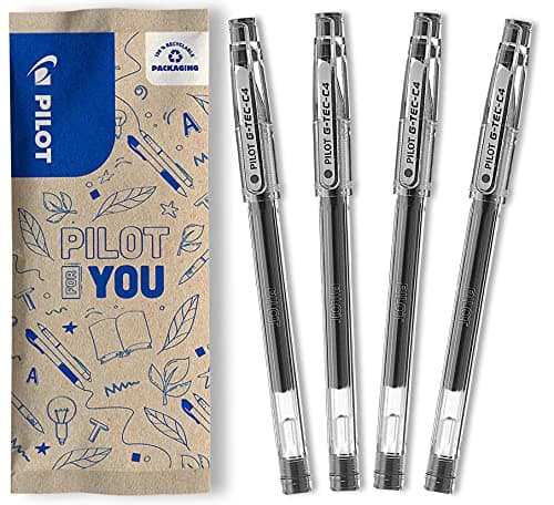 Image of PILOT - G-Tec-C4 Gel Rollerball Pen - Fine 0.4mm Tip - 4 x Black Pens