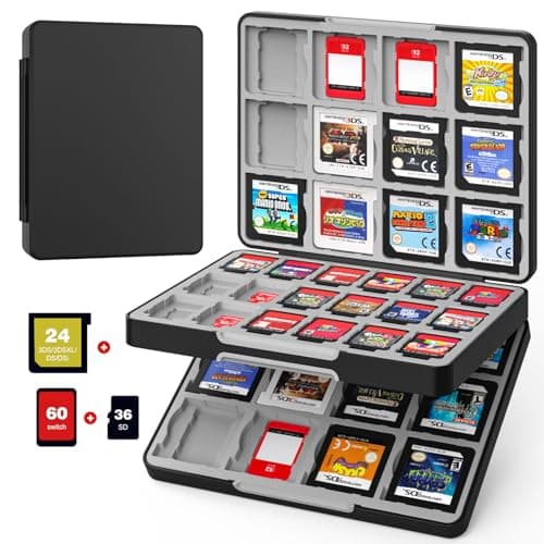 Image of MoKo 60 Game Card Case for Nintendo Switch 2 / Switch OLED / 3DS / 3DSXL, Portable Storage Holder Case for 60 Switch 2 Game Cartridges & 24 3DS Card & 36 Micro SD Cards, Black