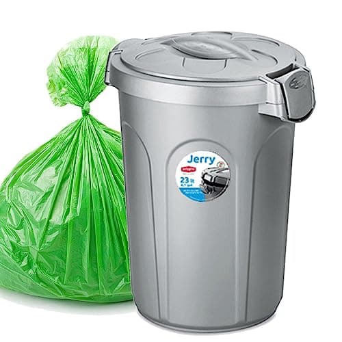Image of Home Centre Indoor Outdoor Clip On Locking Lid Grey 23 Litre Plastic Waterproof Waste Bin Garden Garage Office Kitchen Home Suitable Dustbin Sturdy Heavy Duty Rubbish Recycle Sortation