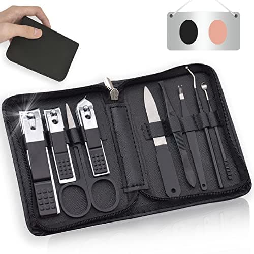 Image of Nail Clippers Manicure Set | 9 In 1 Stainless Steel Professional Nail Care & Pedicure Kit With Zip | Nail Scissors Grooming Kit For Men Women Travel & Home Use Tools （Black）