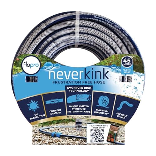 Image of FLOPRO - NEVERKINK Garden Hose Pipe ø 12,5mm (1/2") 45m: 6 Layer Knitted Reinforced Hose, Anti Kink & Anti Twist. Extremely Durable, UV Resistant & Weather Proof - 30 Year Guarantee