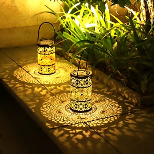 Image of 2 Pack Solar Lanterns for Garden, Hanging Outdoor Lanterns, IP65 Waterproof Decoration Ornaments Path Lights, Solar Lights for Outside Patio Balcony Camping Outdoor, Garden Gifts for Women