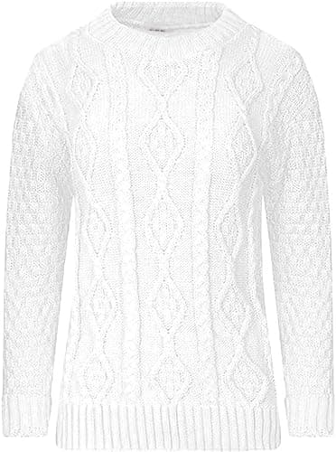 Image of AJFASHION Women Jumpers New Ladies Long Sleeve Chunky Cable Knitted Jumper Crew Neck Winter Sweater Top UK Size 8-22 White