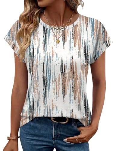 Image of Tisfeer Ladies T-Shirt Summer Womens Tops Loose Comfort Crew Neck T Shirt for Women 2026 (16-18, White Print)