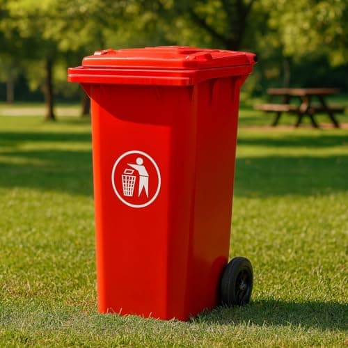 Image of BURAKH Recycling Wheelie Bin Dustbin Rubbish Waste Trash Kitchen Home Office 100L 120L EN840 | Outdoor Rubbish Waste with Wheels | Recycling Food Dustbin (Red, 100L)