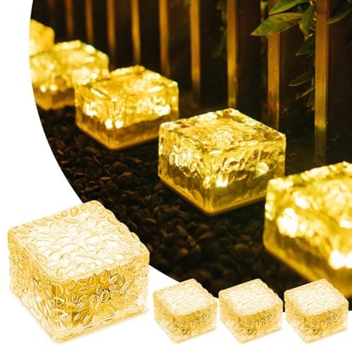 Image of MEDOYOH 4PCS Warmwhite Light Solar Light PVC Brick, Solar Brick Light On/Off Solar Ponds Lights Outdoor Garden Ornaments for Lawn Path Step Stone Deck Ground Pond, 7x7x5cm