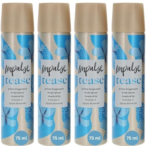 Image of Impulse Tease Body Spray Deodorant for Women, 4 x 75ml – Long-Lasting Fruity Scent, Portable Size, All-Day Freshness