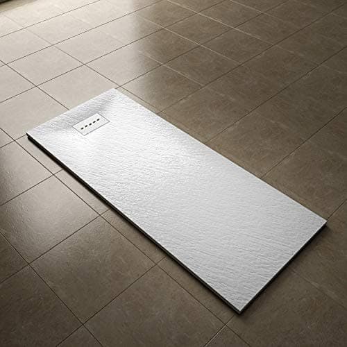 Image of ELEGANT 1700 x 700mm Slip-Resistance Shower Base Slate Effect Square Shower Enclosure Tray with Waste and Resin Cover Grate